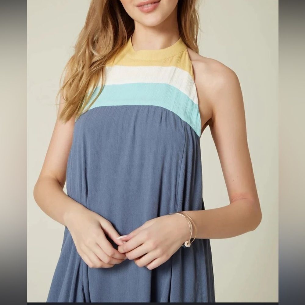 O’Neill Tristen Halter Dress Blue/Cream M EUC